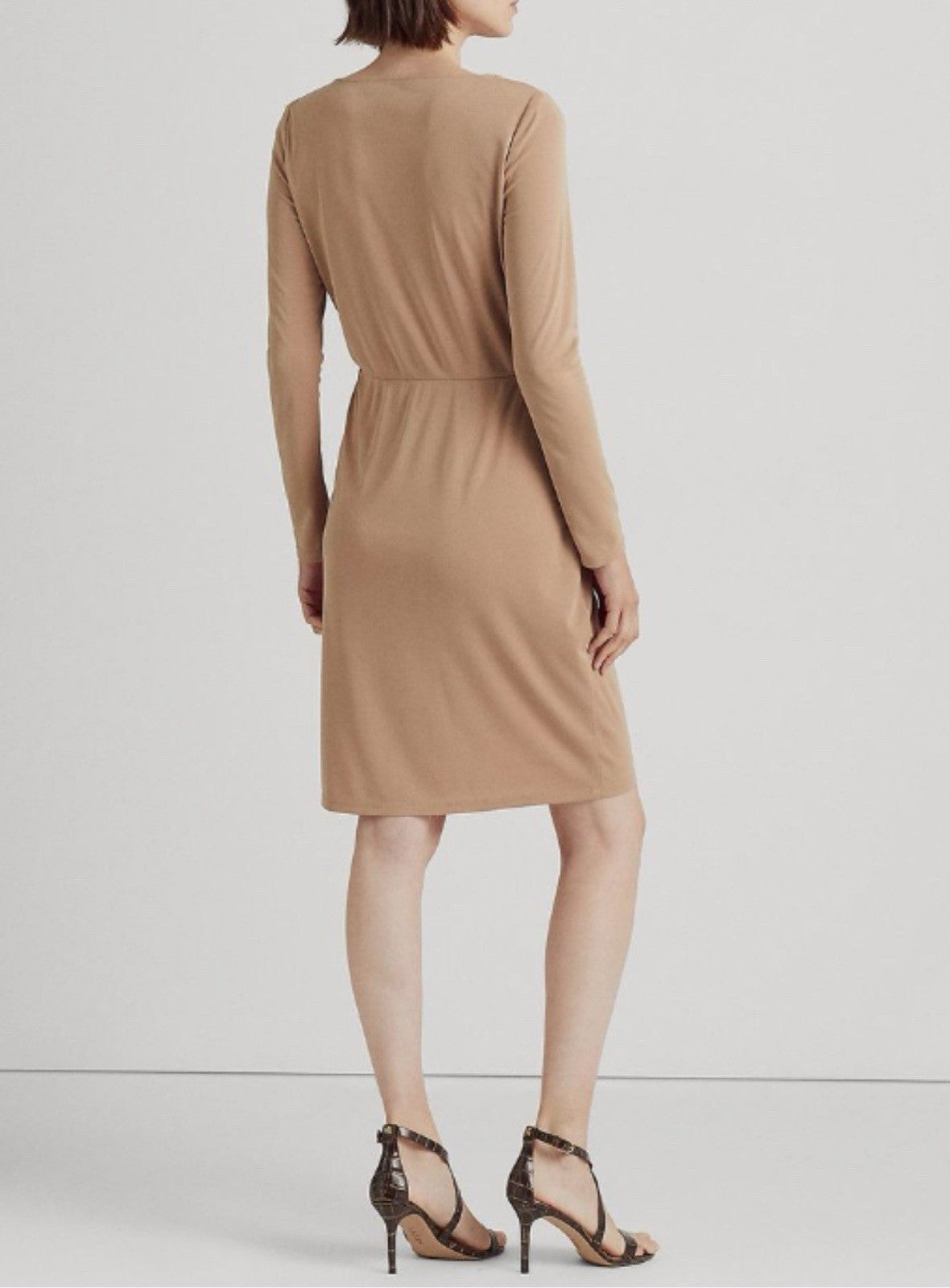 RALPH LAUREN  Buckle-Trim Jersey Dress - Classic Camel Size 16
