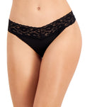 I.N.C. International Concepts Women's Lace-Trim Thong Underwear Deep Black XXL