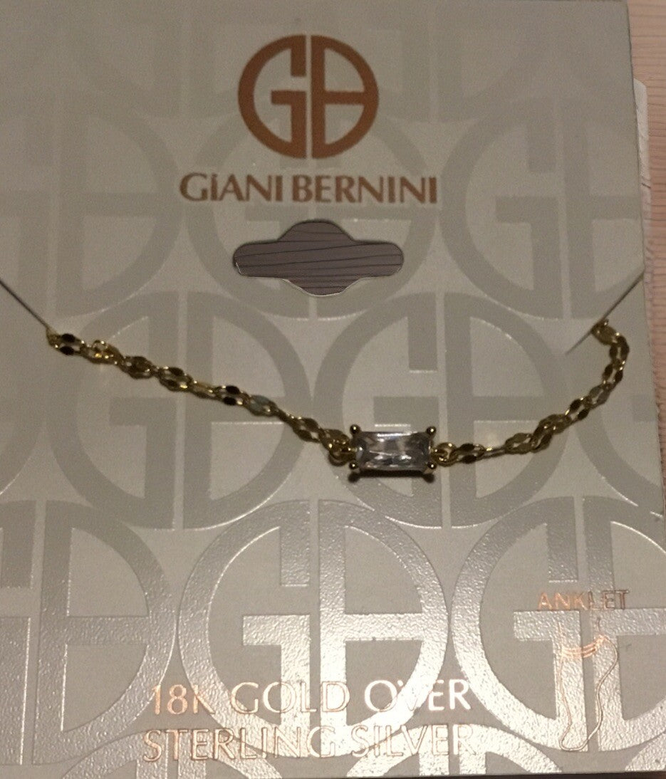 Giani BerniniCubic Zirconia Station Mirror Link Ankle Bracelet in 18k Gold Plato