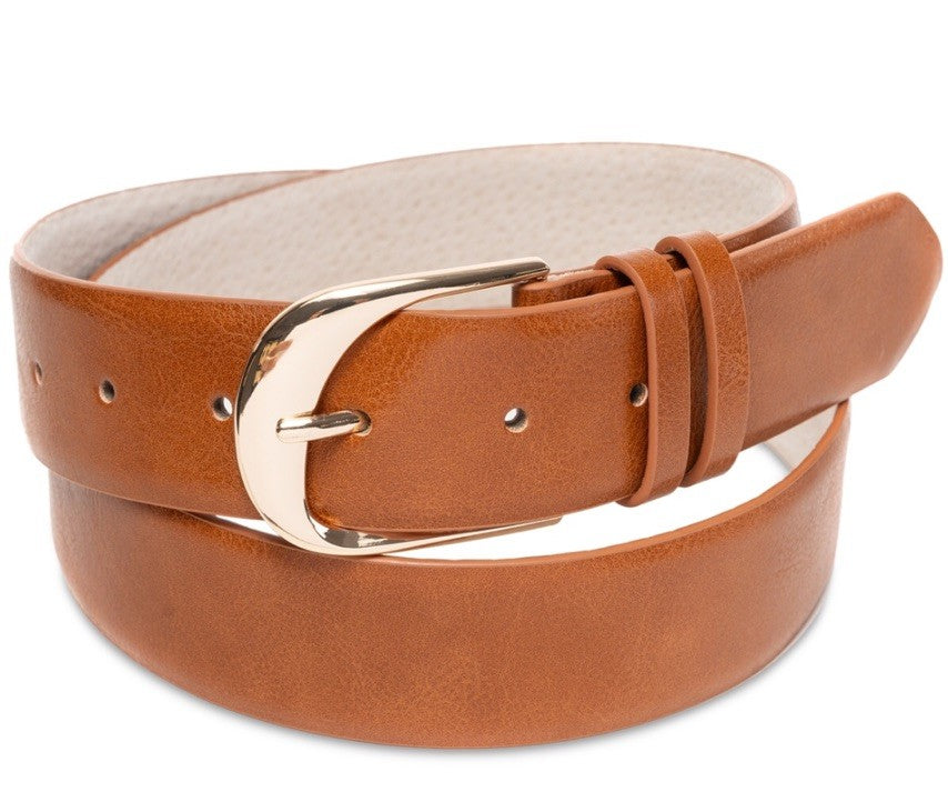 On 34th Women’s Sculpted Buckle Panel Belt, Cognac, Medium 