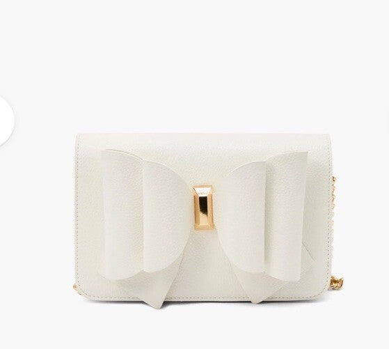 JANE OVERFLAP BOW CROSSBODY BAG WHITE