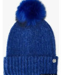 Steve Madden Women's Fuzzy Cloud Knit Beanie Hat with Faux-Fur Pom Pom Blue