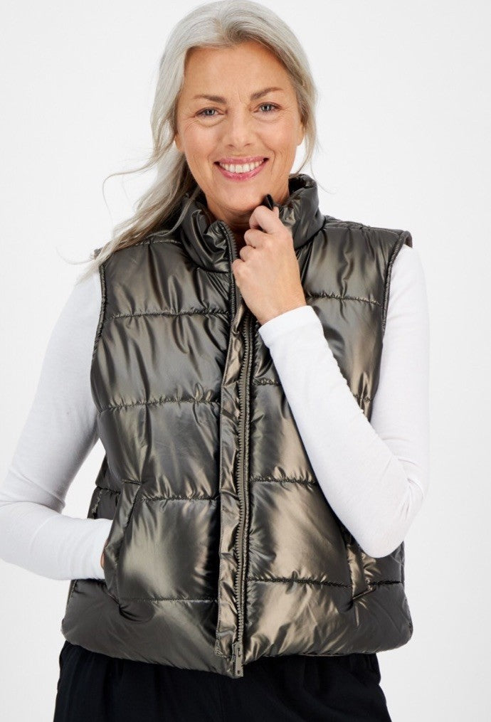 ID Ideology Womens Metallic Puffer Vest Large