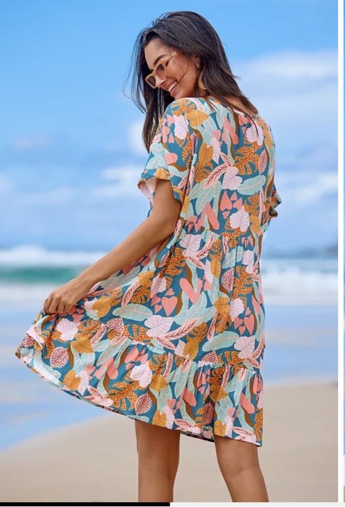 Cupshe Women's Soft Tropics Short Sleeve Mini Beach Dress S