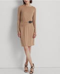 RALPH LAUREN  Buckle-Trim Jersey Dress - Classic Camel Size 16