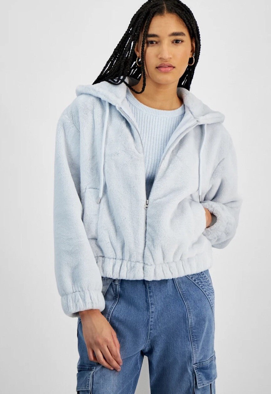 Planet Heart Juniors' Faux-Fur Cozy Zip-Front Jacket Blue Opal M