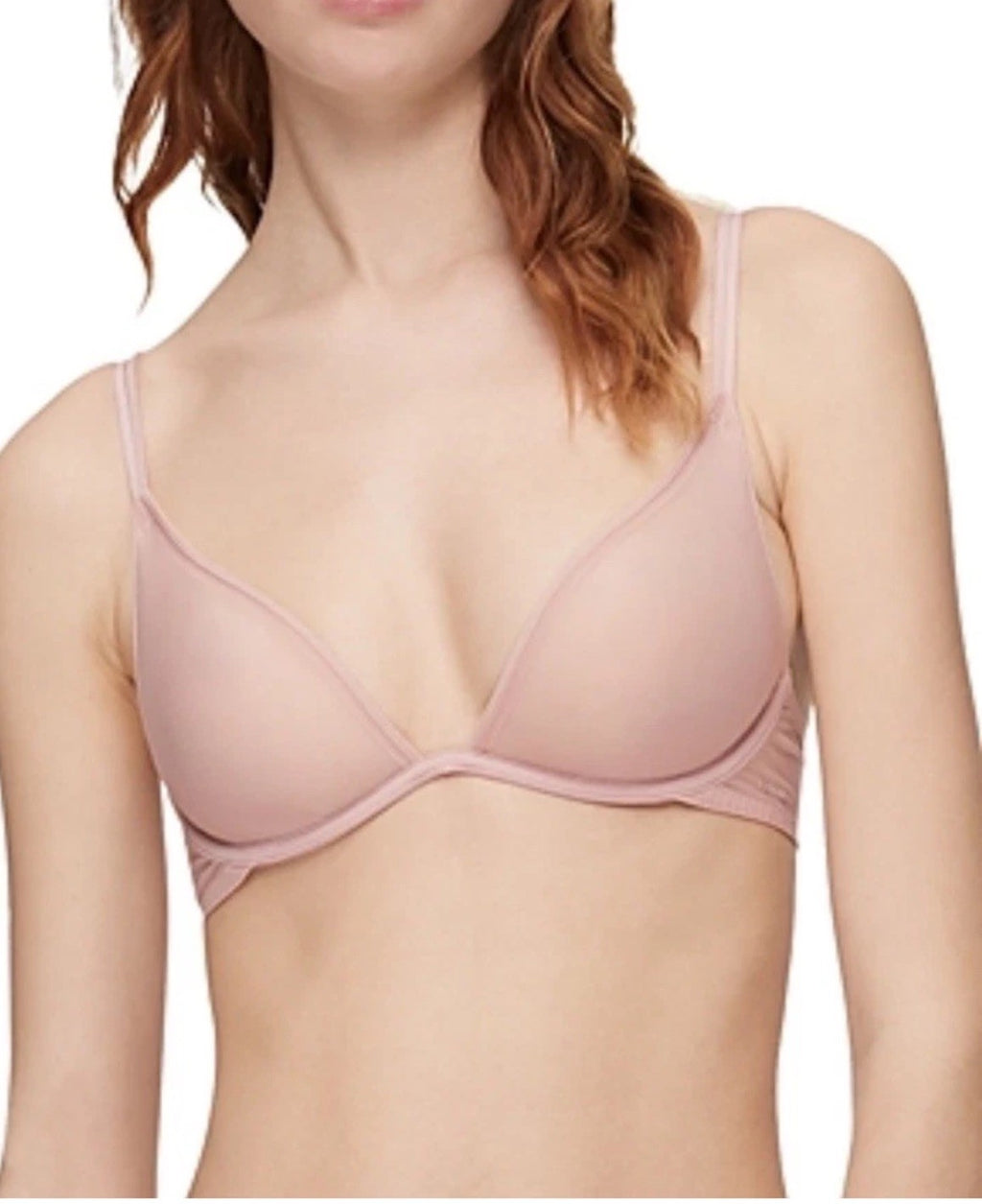 NWT Womens Calvin Klein Blush Sheer Marquisette Unlined Underwire Plunge Bra 34D