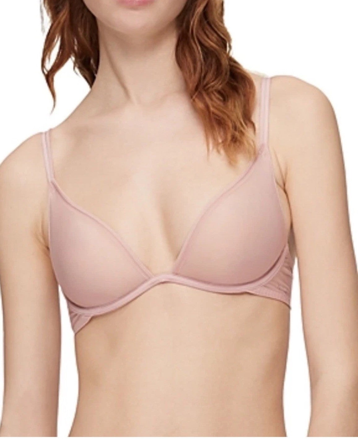 NWT Womens Calvin Klein Blush Sheer Marquisette Unlined Underwire Plunge Bra 34D