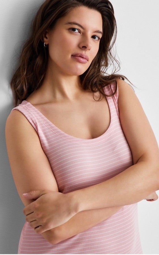 State of Day Women's Ribbed Modal Blend Tank Nightgown Stribe Satin Pink XS
