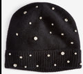 CHARTER CLUB 100% Cashmere Cuffed Beanie Hat ~ Black Embellished w/Crystals NWT
