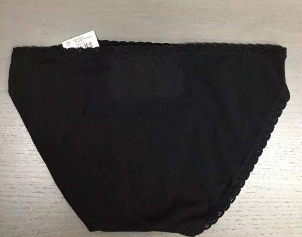 JENNI Women’s Lace Trim Bikini Underwear, Black, S