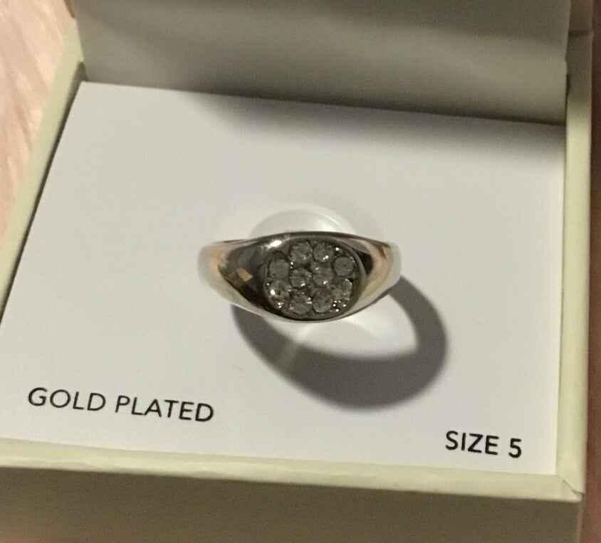 On 34th Crystal Pavé Signet Ring, Size 5