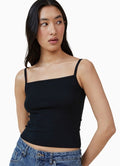 Cotton:on Square Neck Cami Crop Top in Black XL