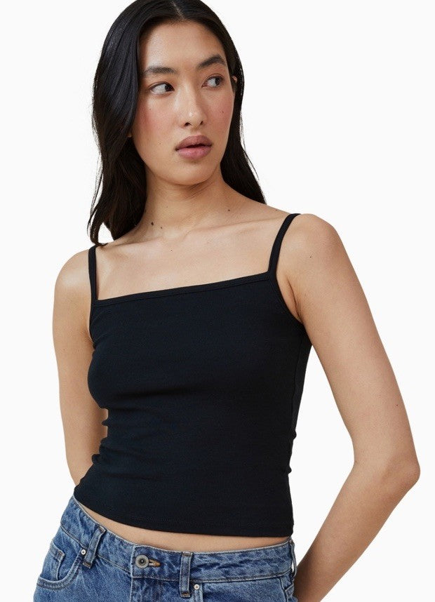 Cotton:on Square Neck Cami Crop Top in Black XL