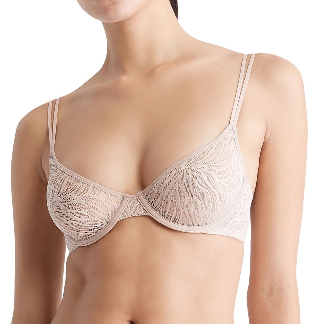 NWT Calvin Klein  "Sheer Marquisette" Convertible Demi Soft Cup Bra, Beige 32A