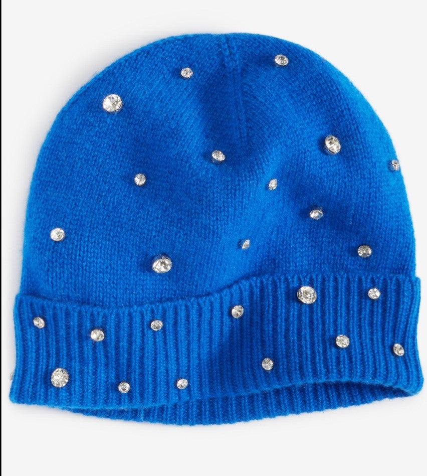 Charter Club Cashmere Embellished Cuffed Beanie, Bright Marine 
