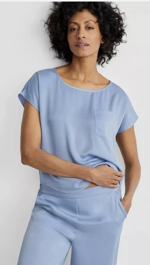 State of Day Women's 2-Pc. Crepe de Chine Short-Sleeve Pajama Blue S