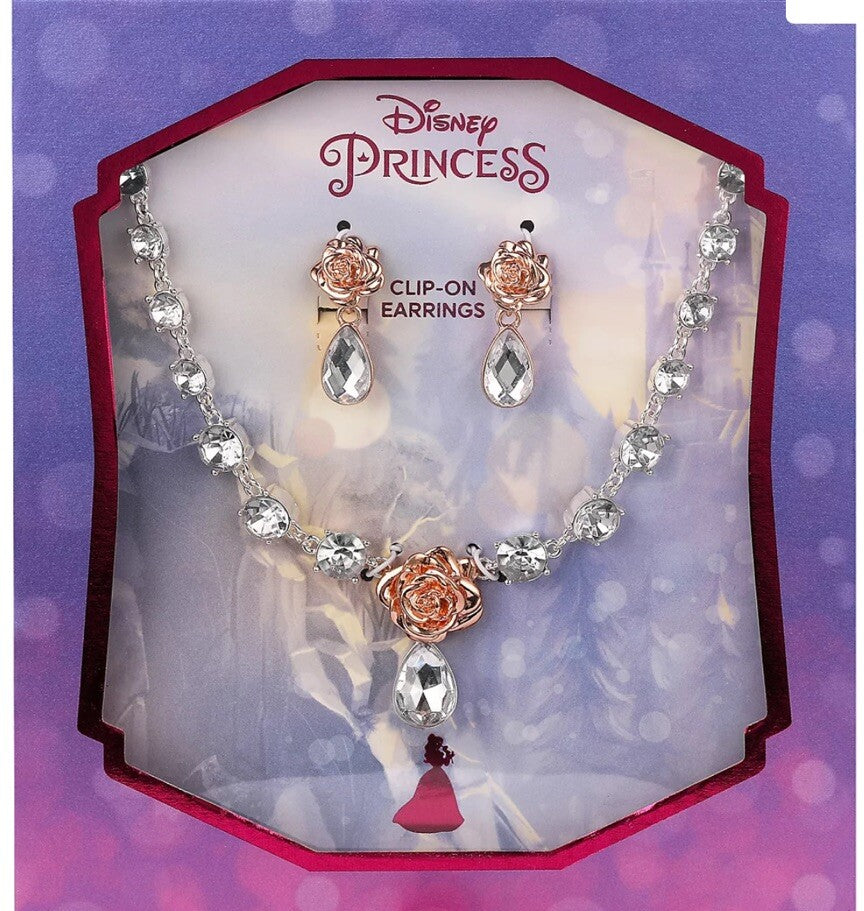 Kid's Princess Beauty and The Beast Clear Teardrop Necklace and Earring Set