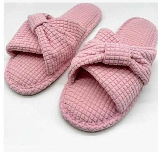 CHARTER CLUB terry bow open toe womens slide slippers Memory Foam XL 11-12 Pink