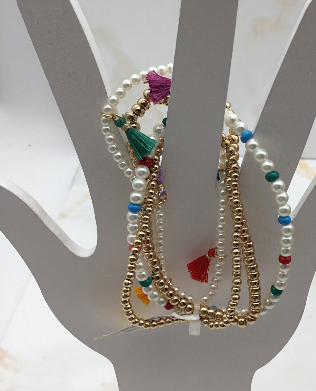 On 34th 4-Pc. Set Bead, Imitation Pearl & Tassel Stretch Bracelets