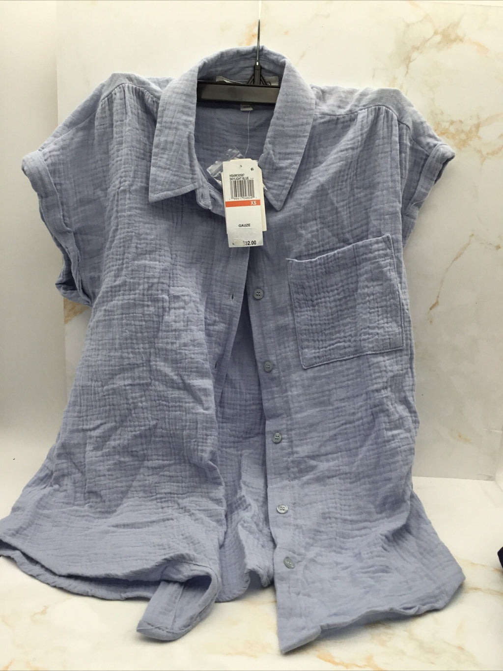 Hippie Rose Junior's Tie-Front Gauze Camp Shirt XS Blue