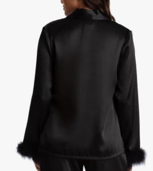 Linea Donatella Marabou Feather Satin Only Pajama Top Black L