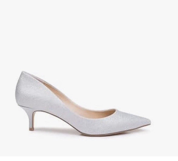 Jewel Badgley Mischka Women's Silver Royalty Kitten Heel Pumps Heels Size 6 Glit