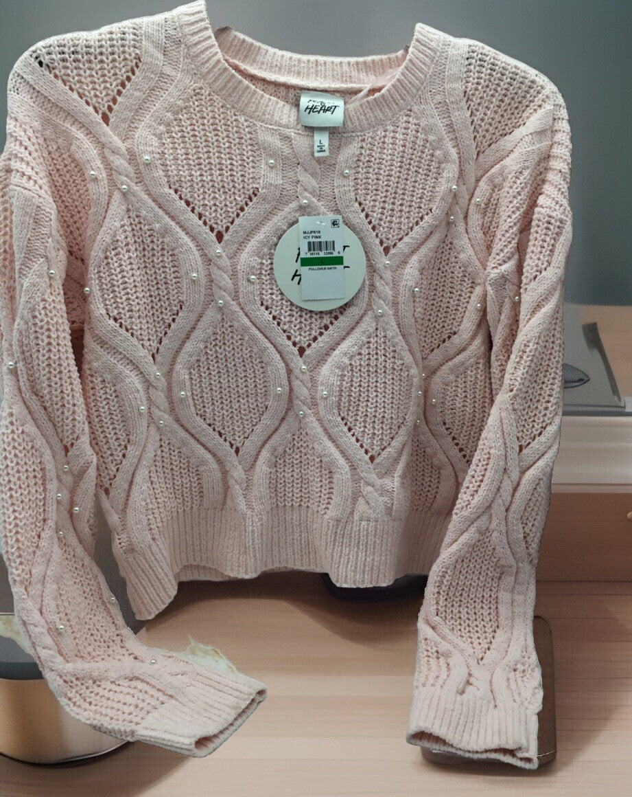 Planet heart Pullover Sweater Icy Pink Large 