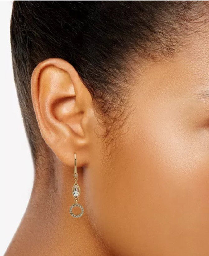 DKNY Gold-Tone Navette Crystal & Pavé Circle Drop Earrings