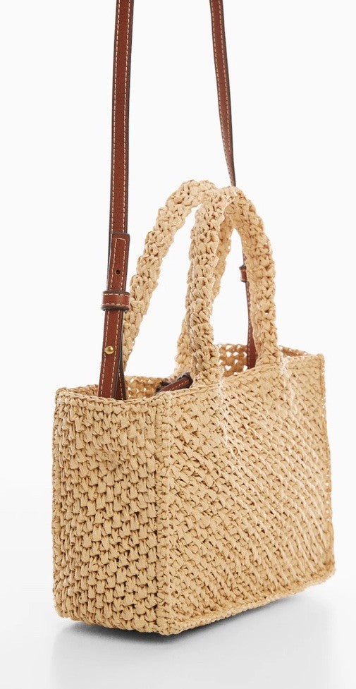 Mango Raffia-effect shoulder bag Beige 