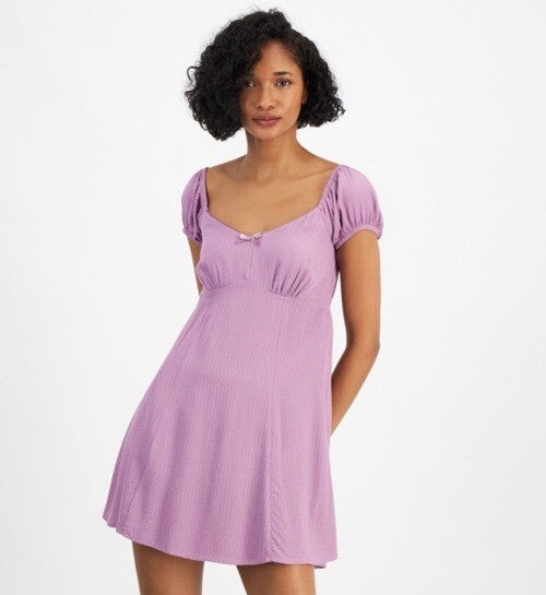 Self Esteem Juniors Textured Smocked Back Empire Waist Dress Purple Small