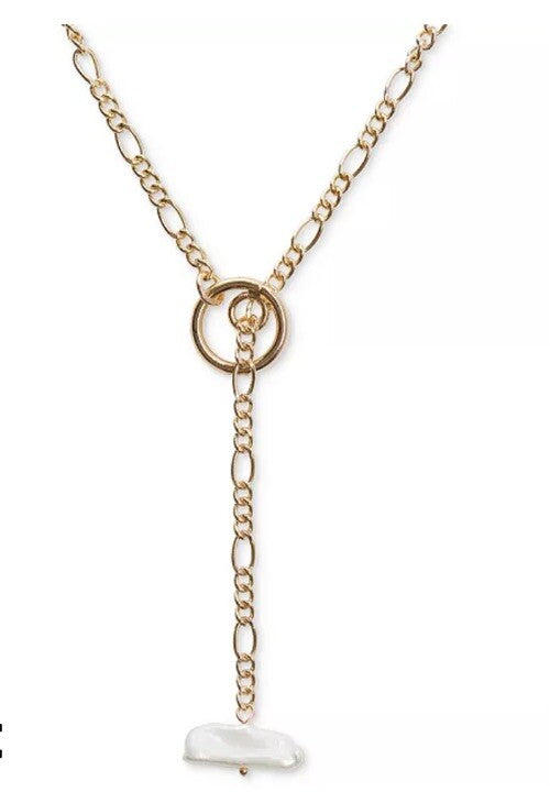 Lucky Brand Long Gold Tone Freshwater Pearl Lariat Necklace 27’+2 Extender