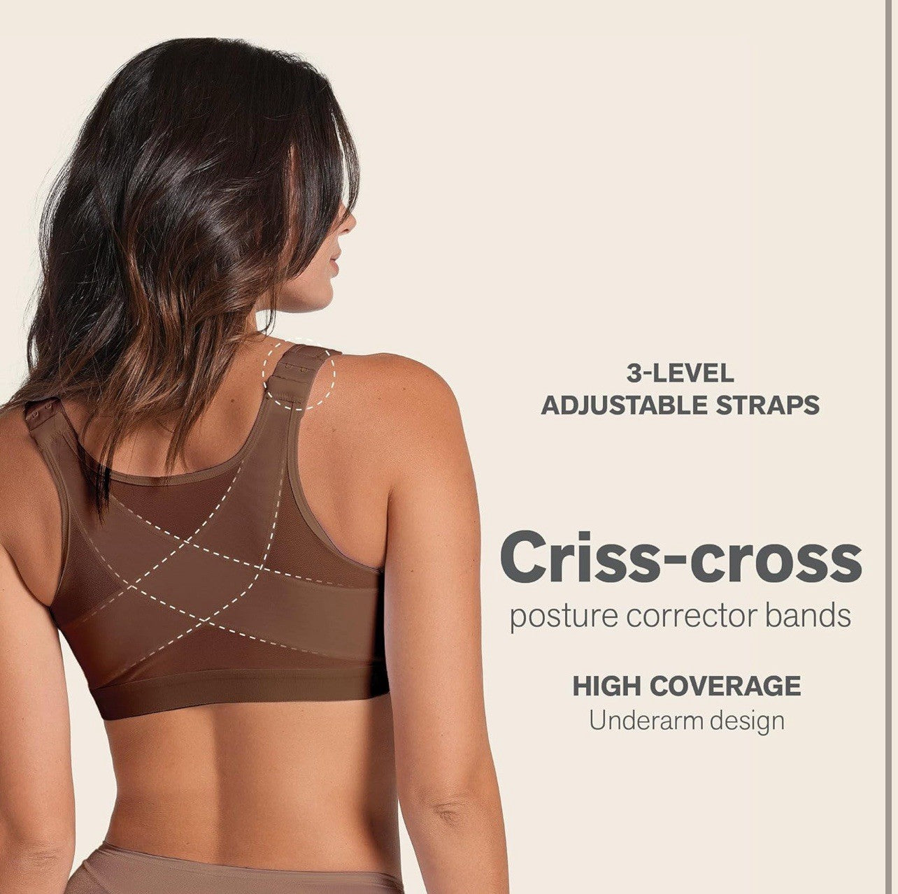 Leonisa Front Closure Posture Corrector Bra - Full Coverage Bras, Brown,38C