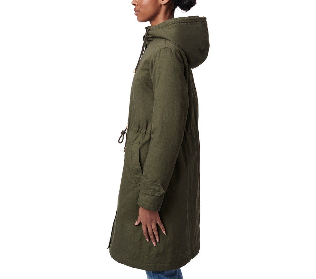 Collection B Juniors Long Hooded Parka Coat - Dark Olive Size M