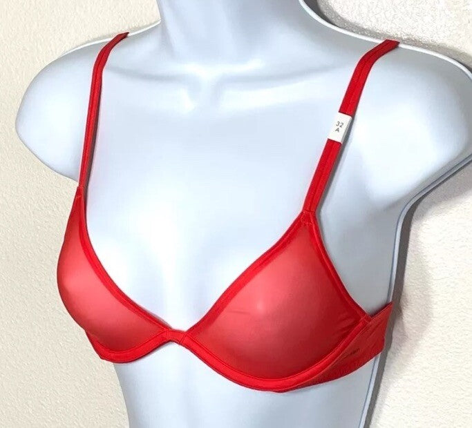 NWOT Calvin Klein Womens 36A Sheer Marquisette Unlined Plunge Bra QF6727 Red