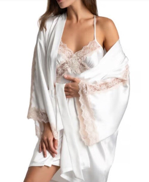 Linea Donatella Women's L/XL Brides Blush Satin Robe Ivory BSH030