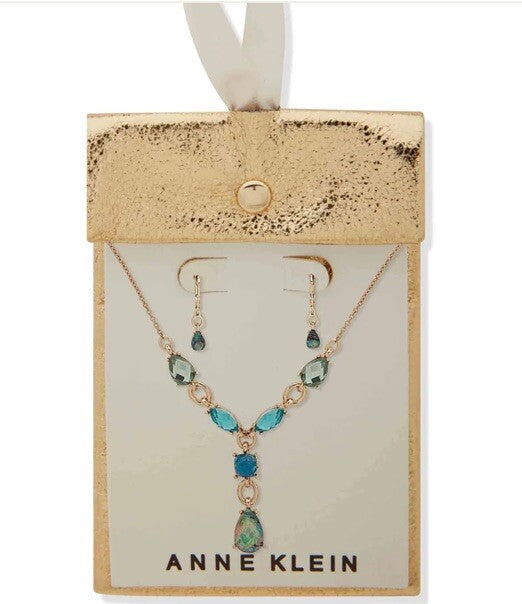 Anne Klein Y-Neck Stone Cluster Necklace and Earring Set