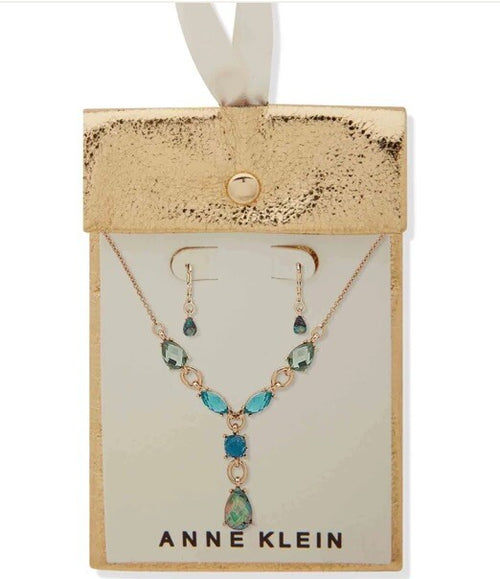 Anne Klein Y-Neck Stone Cluster Necklace and Earring Set