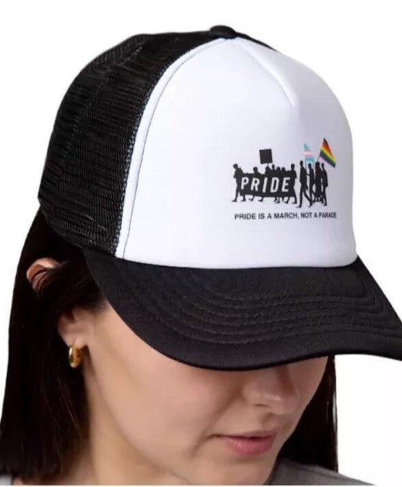 The Phluid Project Pride Is a March Snap-Back Trucker Hat, White/Black, NWT