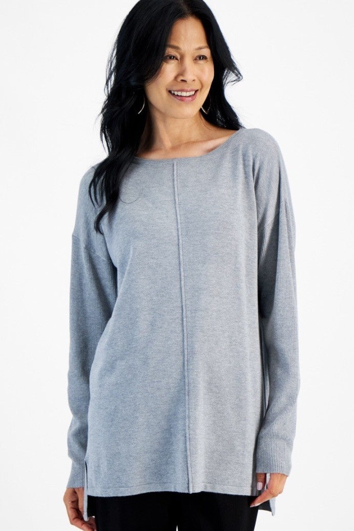 Style & Co Tunic Sweater Women Size XS Gray Boat Neck Long Sleeve Pullover