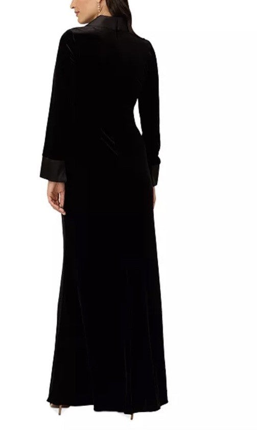 Adrianna Papell Women's Velvet Twist-Front Tuxedo Gown Size 12 Black 