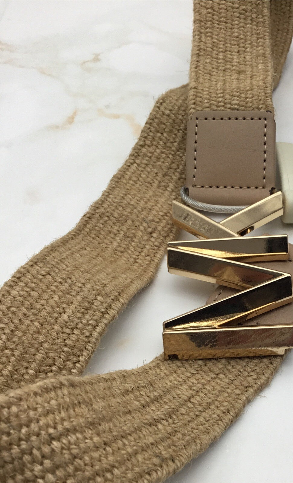 Michael Kors Straw Belt MK Logo Buckle Tan Beige Women's Accessory 