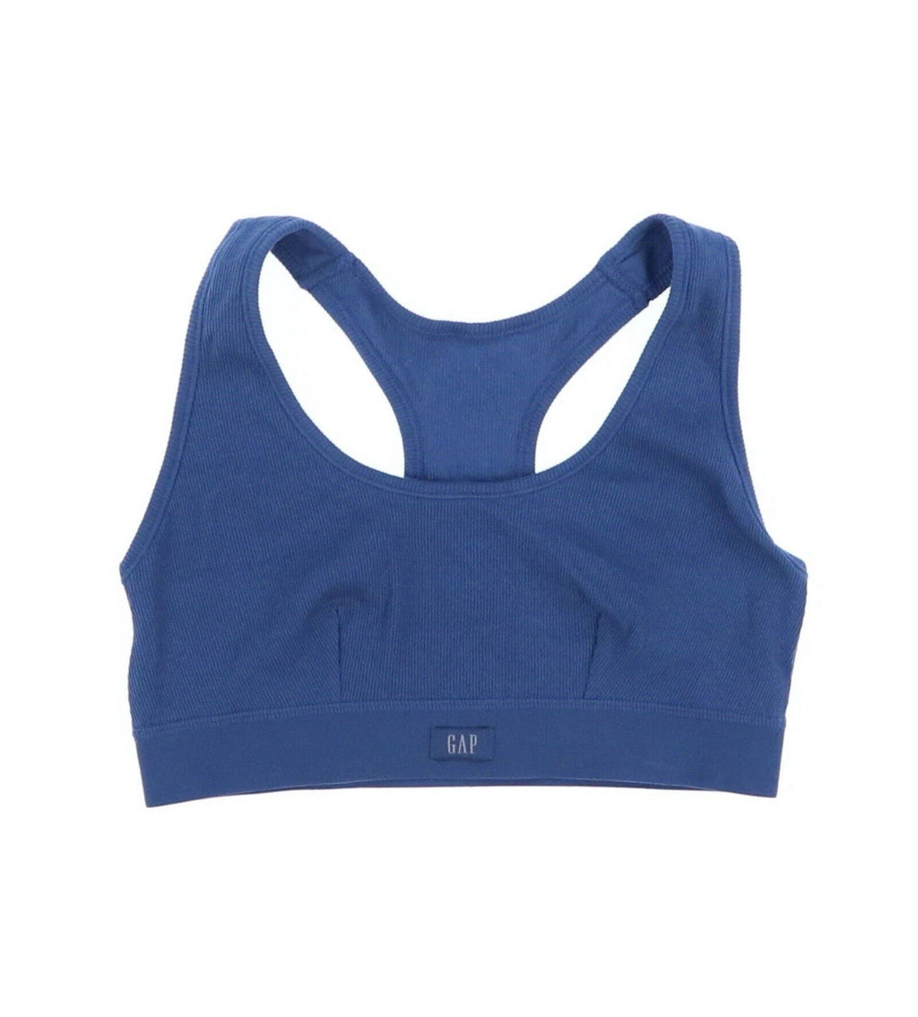 GAP GapBody Women's Ribbed Logo Comfort Racerback Bralette, Blue Large
