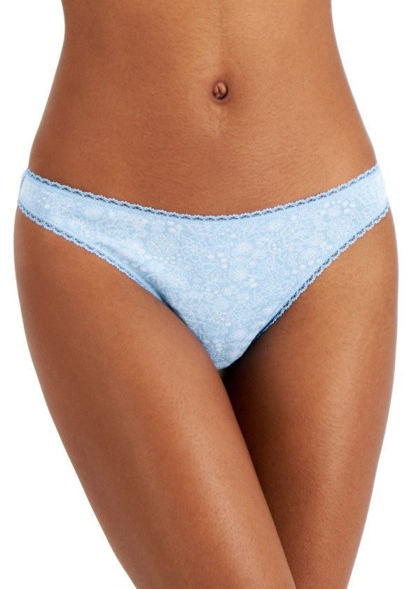  Charter Club Everyday Cotton Women's Lace-Trim Thong Blue Medium Outline Floral