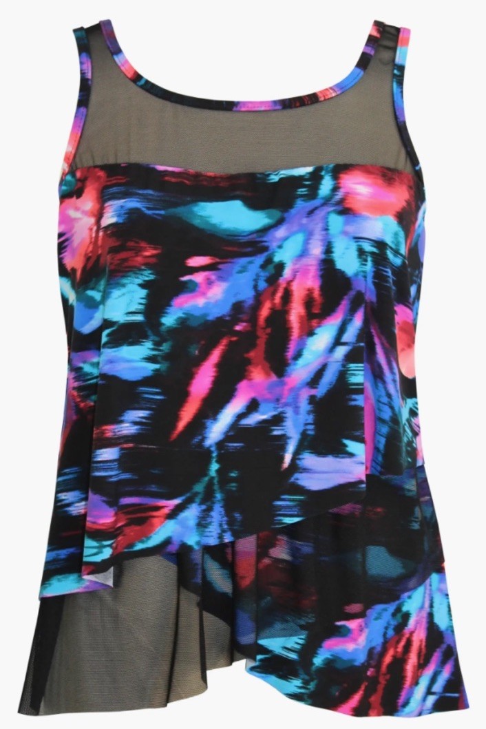 MIRACLESUIT Mirage Underwire TANKINI TOP Size 8 Fuego Flora Black Multi