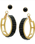 GUESS Gold-Tone Crystal Stud & Black Baguette Hoop Earrings Set