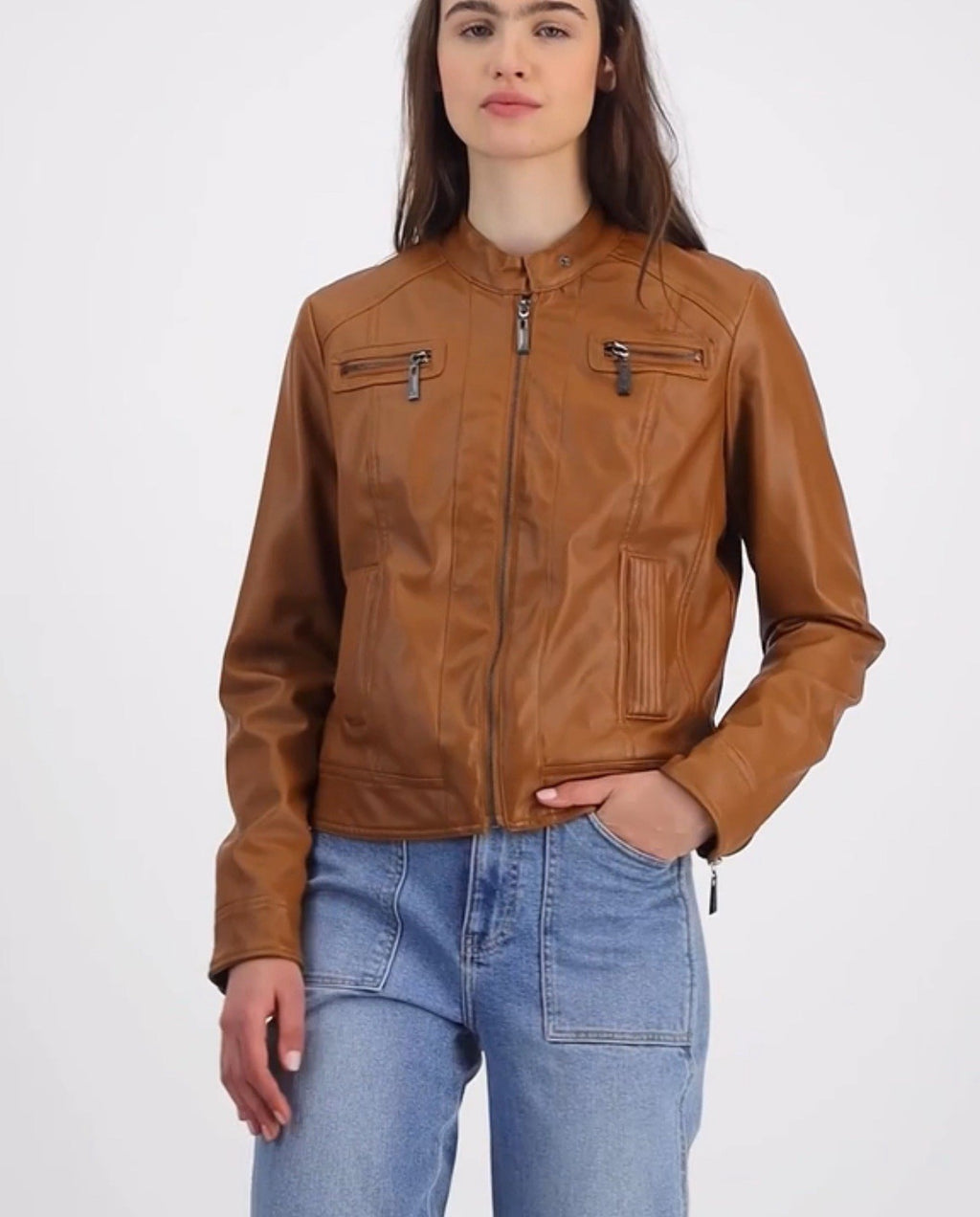 Jou Jou Juniors' Faux-Fur-Lined Moto Jacket Size 2XL Color Cognac