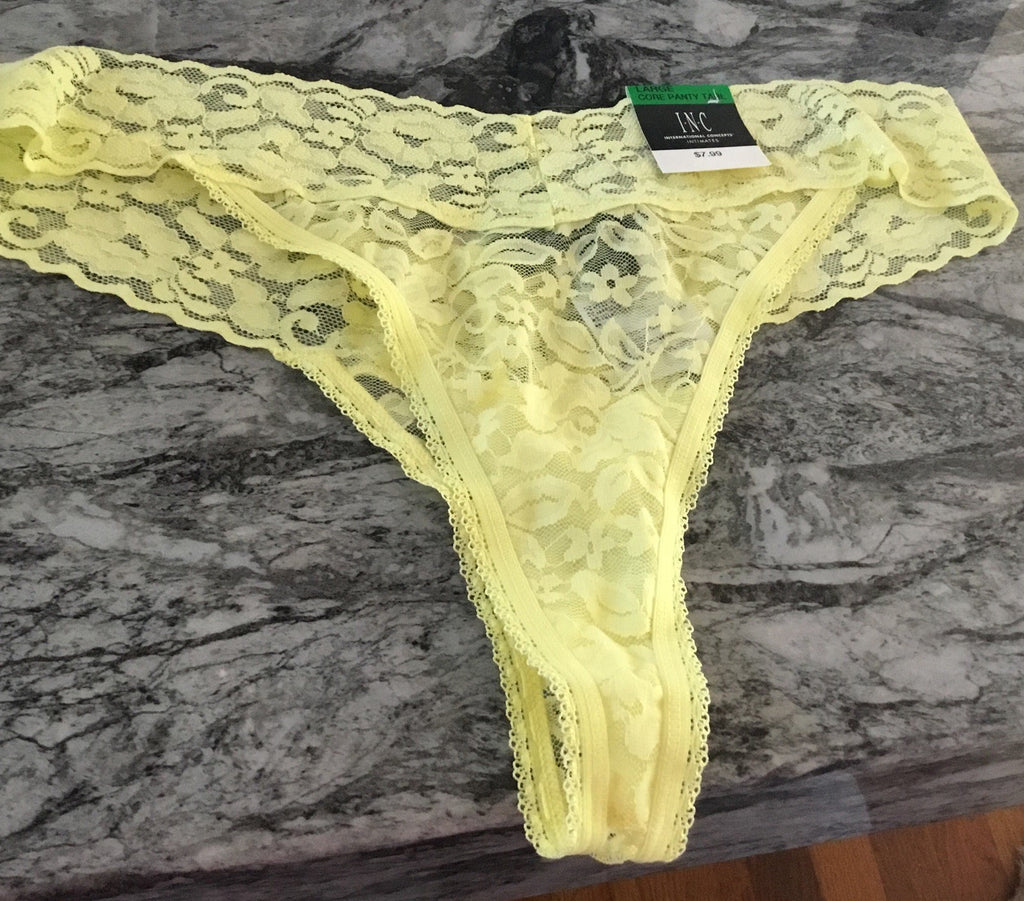 INC International Concepts Lace Thong Underwear Sundrop L
