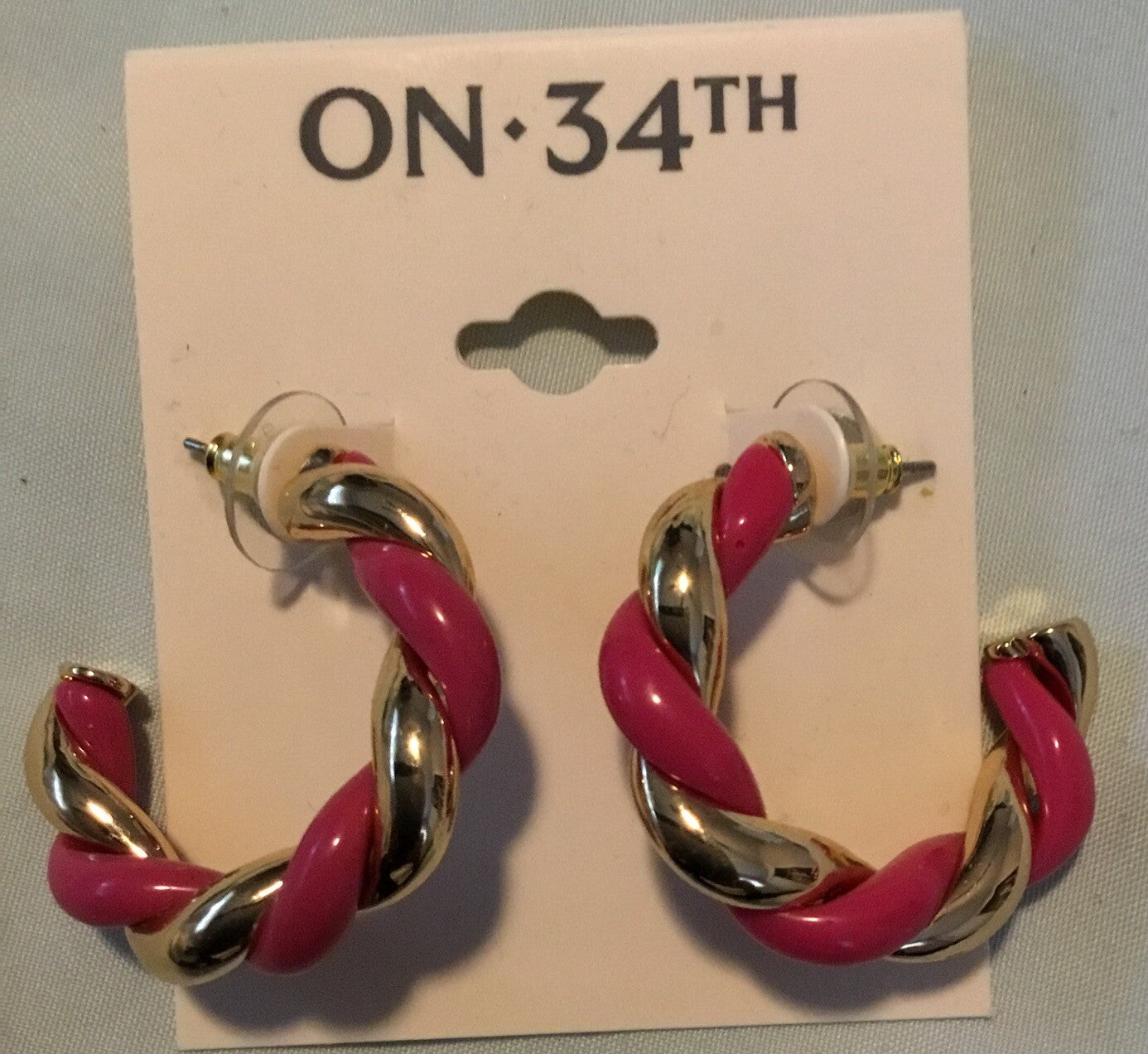 On 34th Gold-Tone Pink Swirl Medium Hoop Earrings, 1.2" Summer Spring