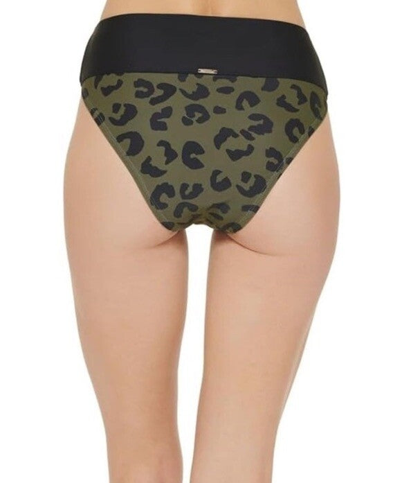 DKNY Women's High Waist Bikini Bottoms Size M Leopard Print Green Swim Bottoms